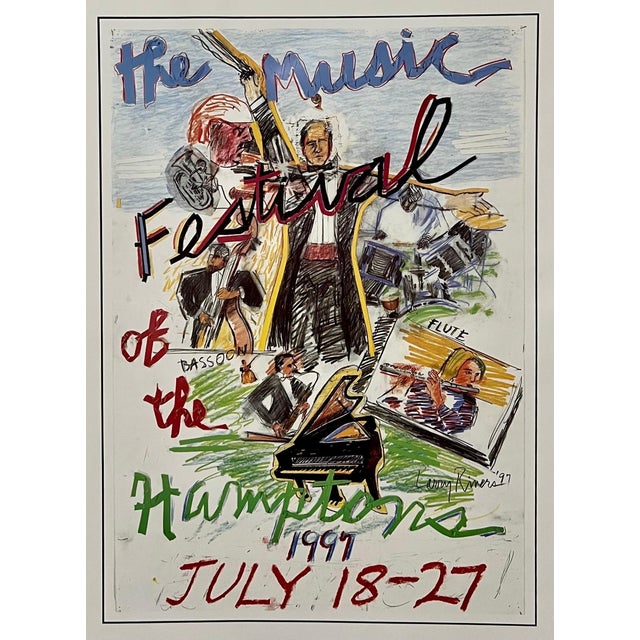Larry Rivers, Vintage Pop Art 1997 Offset Lithograph Larry Rivers Music Poster Hamptons NY, 1997 For Sale