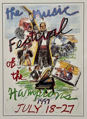 Larry Rivers, Vintage Pop Art 1997 Offset Lithograph Larry Rivers Music Poster Hamptons NY, 1997