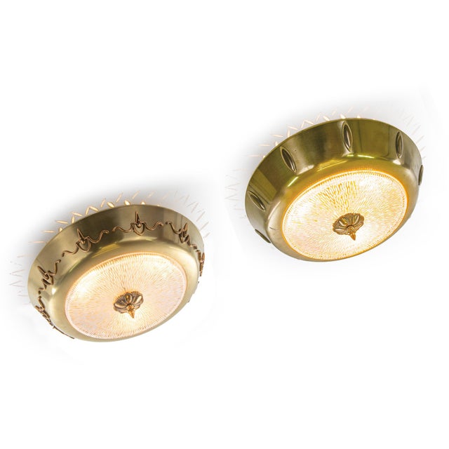 Art Deco Brass and Glass Flush Mount, 1930s For Sale - Image 4 of 5