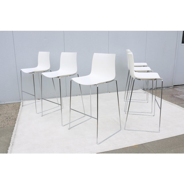 Metal Lievore Altherr Molina for Arper Stackable Catifa Bar Stools, Set of Six, Italy For Sale - Image 7 of 18