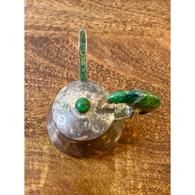 Los Castillo Vintage Los Castillo Silver Plate Parrot Sugar Dish, Malachite Stone For Sale - Image 4 of 11