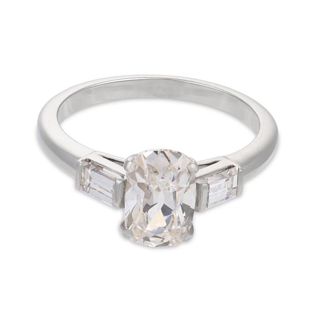 Contemporary Mid Century Gia 1.52 Carat Old Mine Cut Diamond Platinum Engagement Ring, Size 6.25 For Sale - Image 3 of 8