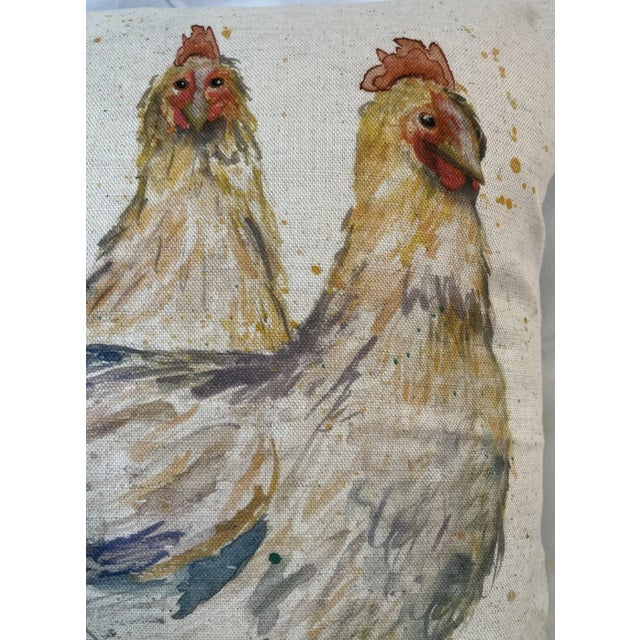 16" Square Decorative Toss Pillow Embellished With a Pair of Strutting Hens/Chickens in the Grass - Made in the U K For Sale - Image 4 of 11