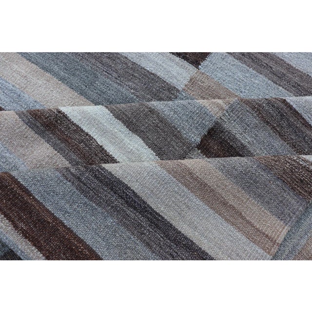 Modern Flat-Weave Kilim Rug in Multi-Panel Striped Design in Earthy Tones For Sale - Image 11 of 13