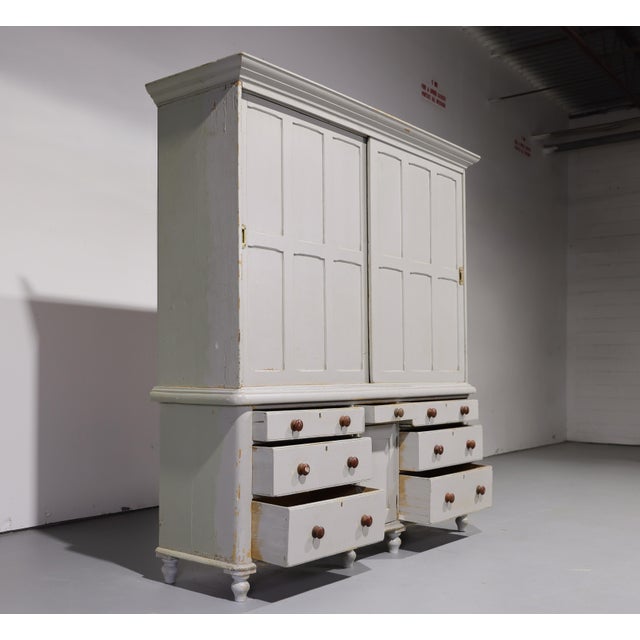 Late 19th Century Massive Antique English Painted Pine Housekeeper’s Cupboard Sliding Doors - Circa 1880 For Sale - Image 5 of 15