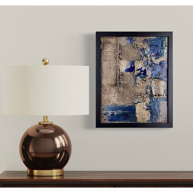 Original abstract painting by J. Kent Martin featuring layered cobalt, ultramarine, cream, and sand tones in a...