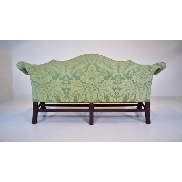 Custom George III Mahogany Camel Back Sofa With Damask Silk Upholstery For Sale - Image 11 of 16
