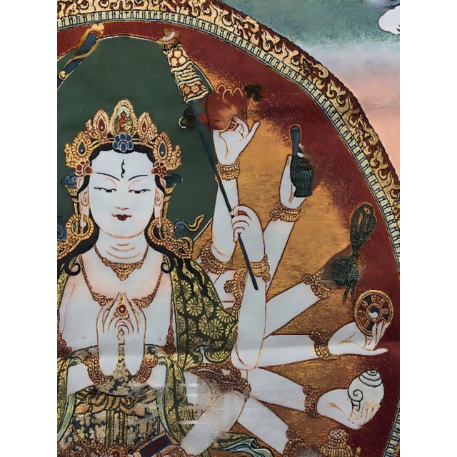 Mid 20th Century Xizang Embroidery and Brocade Thangka Buddha Painting - Wrathful Deity Protector Wall Art - Hand Painted Buddhist Sacred Scroll For Sale In Seattle - Image 6 of 6