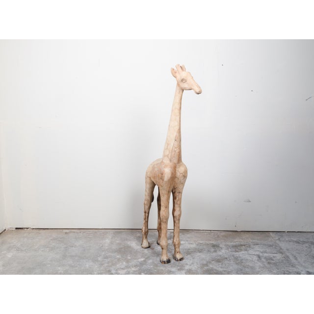 Mid-Century American Carved Wooden Giraffe Sculpture with Natural Finish For Sale In Atlanta - Image 6 of 12