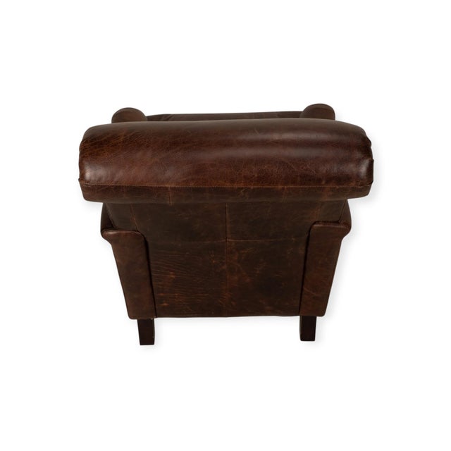 Brown Lazzaro Brown Leather Club Chair With Nailhead Trim and Turned Wood Legs For Sale - Image 8 of 10