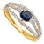 14k Yellow Gold Blue Sapphire & Diamond Split Shank Modern Ring Size 8 For Sale