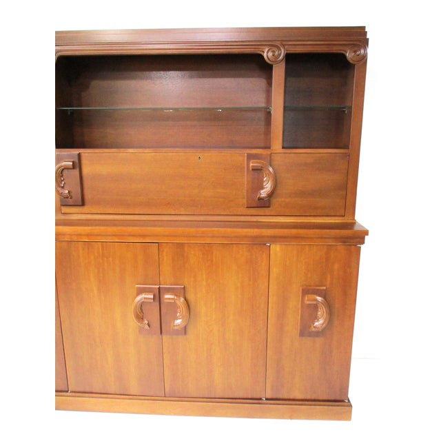 2 Pc. Bar Cabinet Walnut Toned Mid Century Deco Regency For Sale - Image 4 of 18