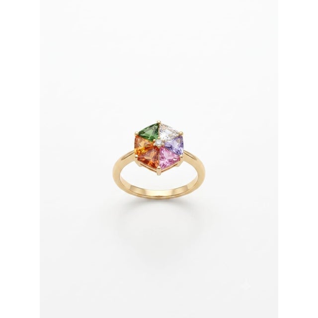Gemstone details Gold Purity: 18K Solid Gold Diamond: 0.02 cts Multi sapphire: 0.96 cts 18K gold Net weight: 2.40 grams...