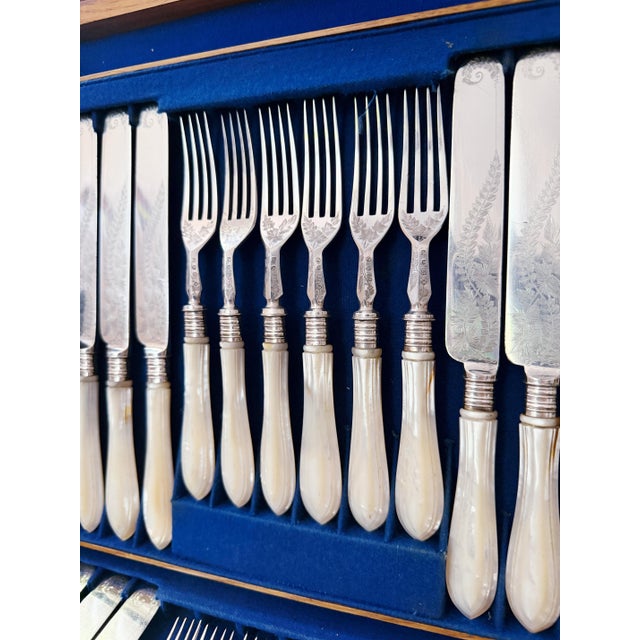Antique Mother of Pearl and Silver Plated Flatware Service for 12 For Sale - Image 9 of 16