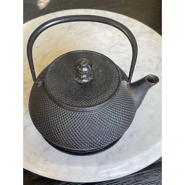 Japanese Japanese Cast-Iron Teapot, Strainer & Trivet - 3 Pc. Set For Sale - Image 3 of 9