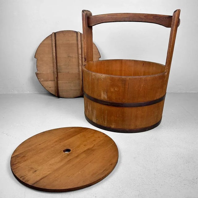 Brown Japanese Wooden Bucket with Lid, 1940s For Sale - Image 8 of 18