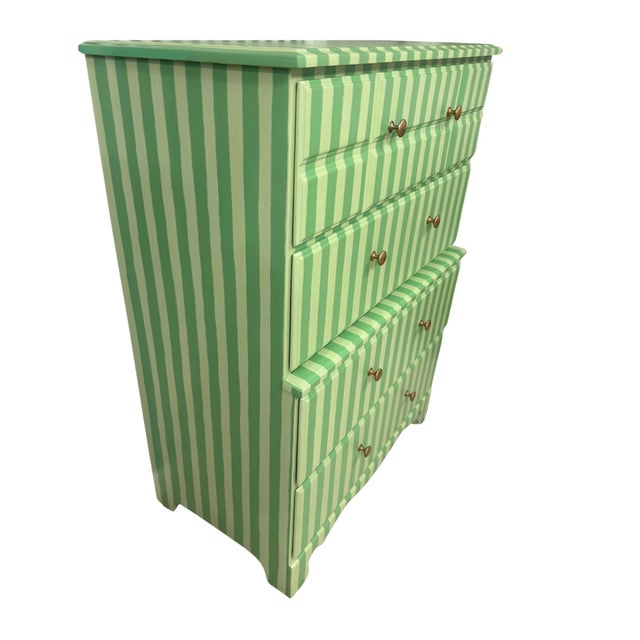 Hand-Painted Green Striped Dresser | Circus Interior Meets Neo Deco For Sale - Image 4 of 7