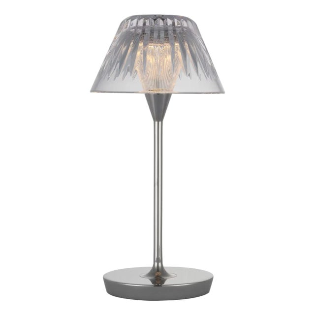 Waterford by Visual Comfort Signature Blaze 12" Rechargeable Table Lamp in Polished Nickel with Clear Crystal For Sale