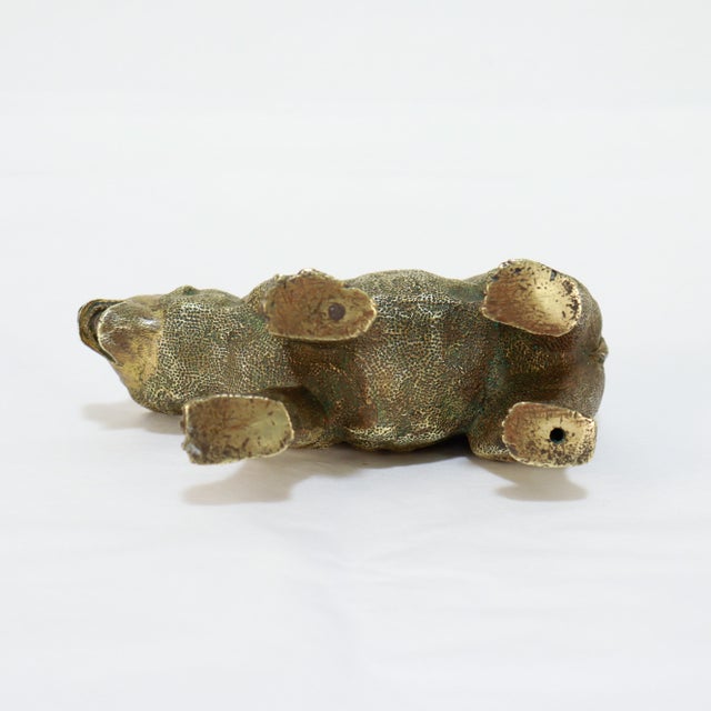 Metal Antique Cabinet-Sized Naively Modeled Gilt Bronze Bear Sculpture For Sale - Image 7 of 7