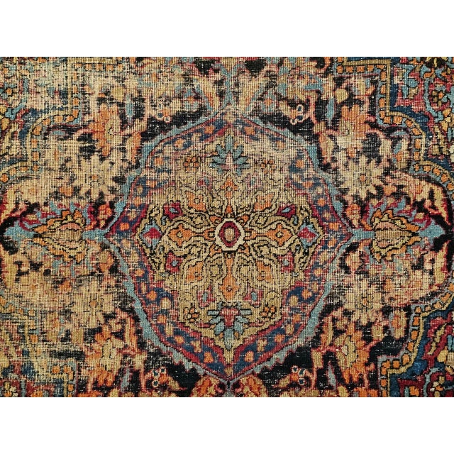 Late 19th Century 19th Century Persian Kashan Area Rug, Handwoven Medallion Design, Red & Navy, 4’ X 7’ For Sale - Image 5 of 12