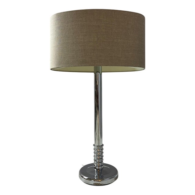 Floor Lamp in Chrome with Grey Shade For Sale