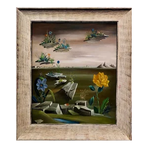 Georges Spiro -Gemstone Flowers in a Surreal Desert Landscape-Oil Painting C.1960s