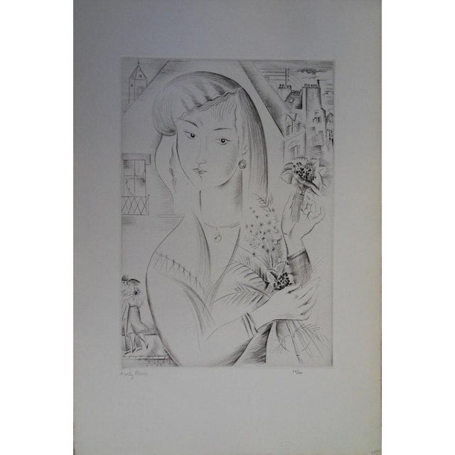 Emilia "Mily" POSSOZ (1888-1967) The girl with the bouquet Original engraving Signed in pencil Limited edition of 60...