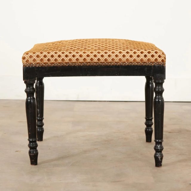 Wood French 19th Century Ebonized & Upholstered Stool For Sale - Image 7 of 8