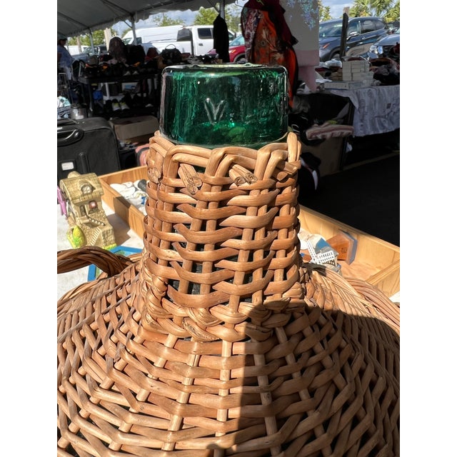 Large Mid 20th Century Carboy Demijohn Bottle in Woven Wicker Basket With Handles For Sale In West Palm - Image 6 of 9