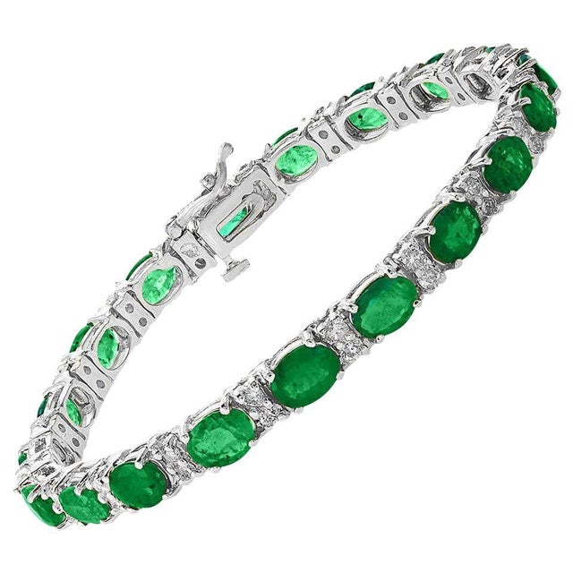20 Carat Natural Zambian Emerald & 1.2ct Diamond Tennis Bracelet 14 Karat Gold For Sale - Image 15 of 18