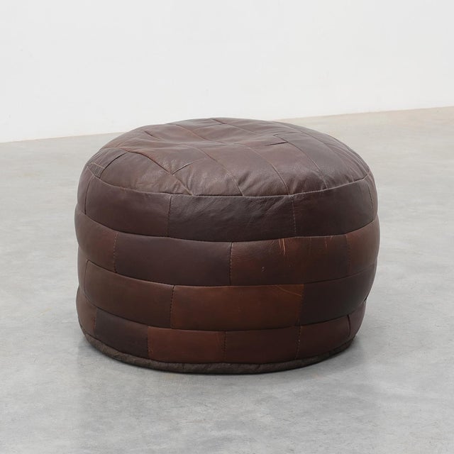Round Patchwork Leather Pouf, Switzerland, 1970s For Sale - Image 10 of 10