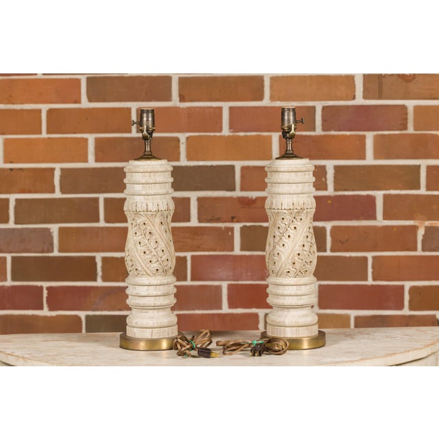19th Century English Carved Wooden Fragments Made into US-Wired Table Lamps - a Pair For Sale - Image 10 of 12