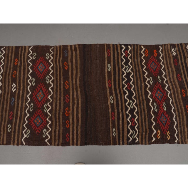 1970s Vintage Handmade Wool Cotton Brown Runner Rug For Sale In San Francisco - Image 6 of 11