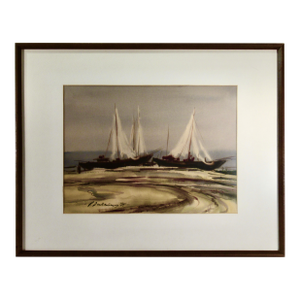 Paul Duskins Seashore With Boats 1975 Painting