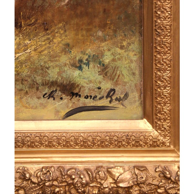 Green Pair 19th Century French Barnyard Oil Paintings Signed Charles Maréchal For Sale - Image 8 of 12