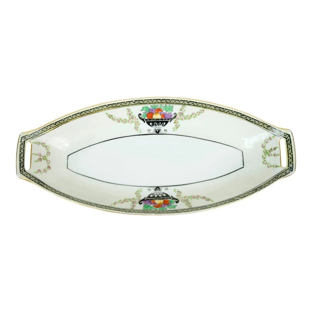 1960s Hand-Painted Noritake Shaped Gold Rim Small Relish Platter For Sale