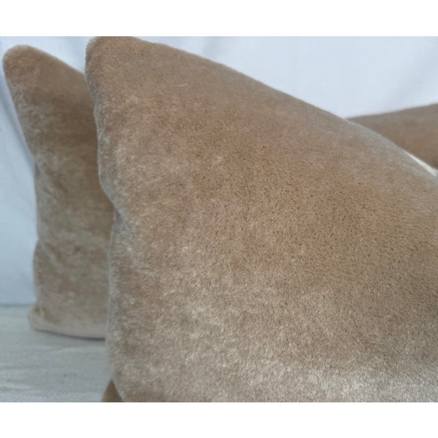 Custom pair of 12"x22" pillows covered in Rosemary Hallgarten "Antoinette Mohair" in color creme brulee. These pillows are...