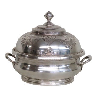 Late 18th Century Meriden Britannia Silver Plated Handled Butter Dish Soup Tureen With Lid For Sale