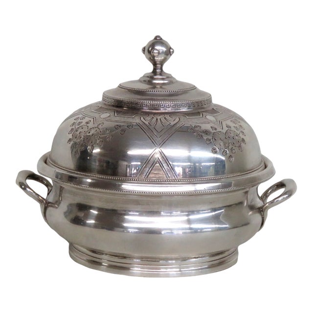 Late 18th Century Meriden Britannia Silver Plated Handled Butter Dish Soup Tureen With Lid For Sale