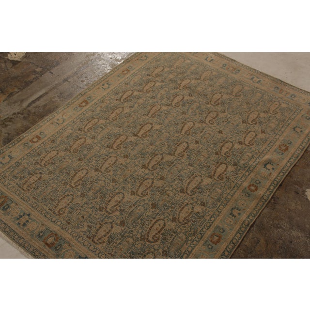Traditional Hand-Knotted Antique Khorassan Persian Rug, Beige-Brown and Blue Paisley Pattern For Sale - Image 3 of 9