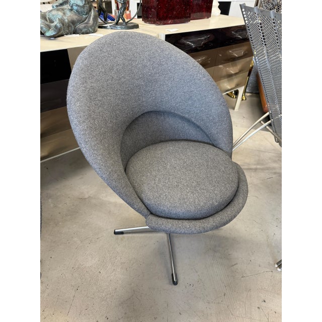 1960s Attributed to Verner Panton Cone Chairs Re-upholstered in Gray Wool Flannel For Sale - Image 5 of 12