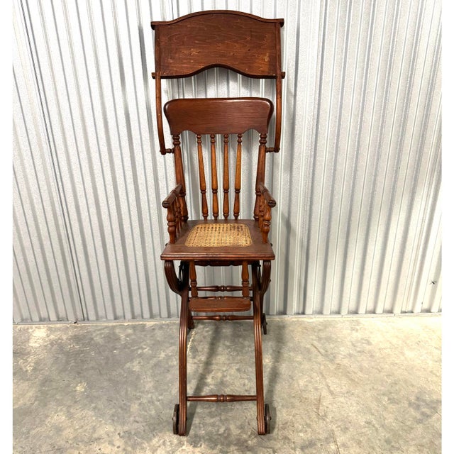 Late 19th Century Antique Victorian Child's Combination Oak High Chair For Sale - Image 5 of 10