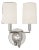 Thomas O'Brien for Visual Comfort Signature Elkins Double Sconce in Polished Nickel with Linen Shades For Sale