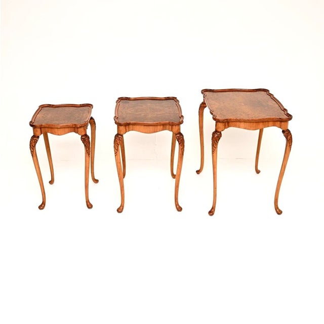 Antique Burr Walnut Nest of Tables, 1930, Set of 3 For Sale - Image 6 of 11