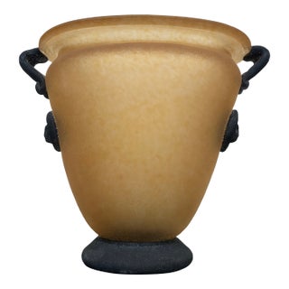 Italian Scavo Style Glass Amphora Vase With Lion Medallions For Sale