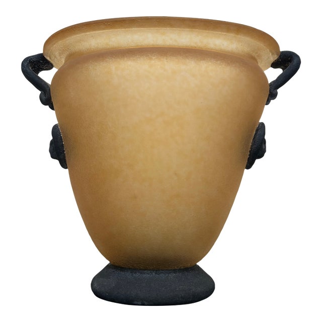 Italian Scavo Style Glass Amphora Vase With Lion Medallions For Sale