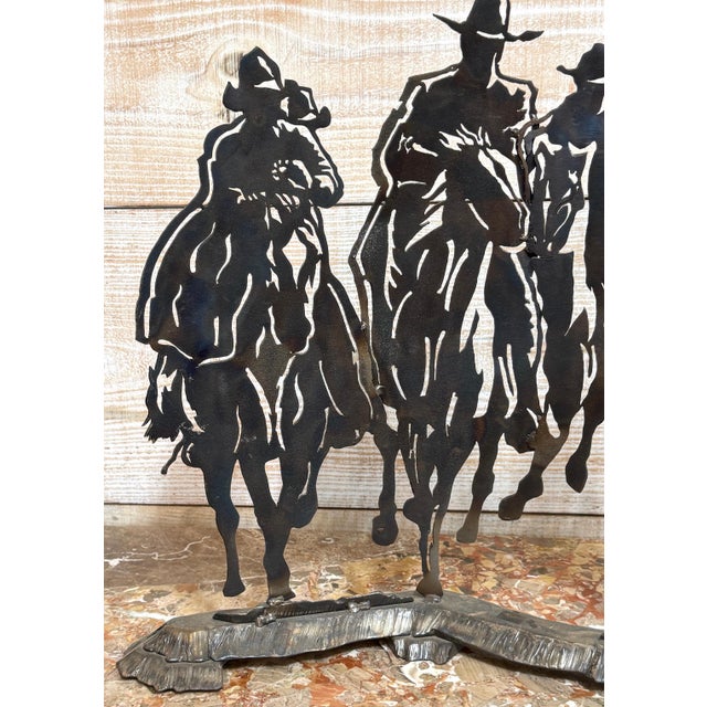 Riders on the Storm — Modern Cut Steel Western Cowboy Sculpture For Sale - Image 16 of 16