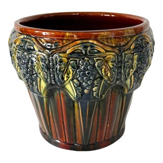 1920s Arts & Crafts Brush McCoy Pottery #224 Blended Grapes Nuglaze Jardinere Vase For Sale