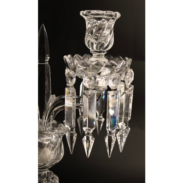 Traditional Baccarat France Crystal Bambous Tors 2-Light Candelabra Lustre, Signed For Sale - Image 3 of 11
