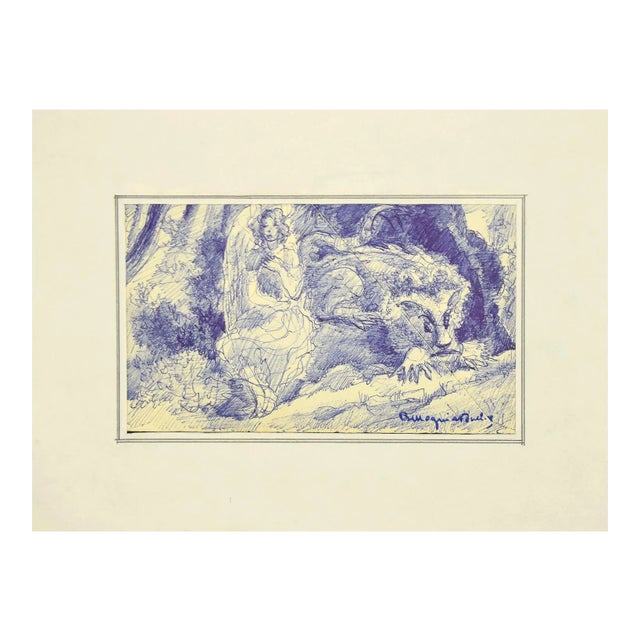 Mogniat-Duclos Bertrand, Angel, Pen on Paper, Mid-20th Century For Sale